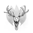 deer skull with fangs and extra antlers breathing out smoke with red eyes  tattoo design idea
