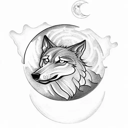 A blackwork tattoo of a wolf howling at the moon with a silhouette of Mexico in the background tattoo design idea