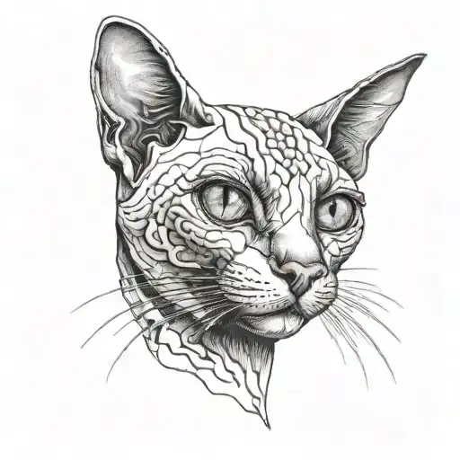a hairless cat head with 3 eyes looking tattoo design idea