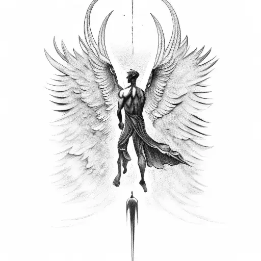icarus fall with hands of creation of adam tattoo design idea