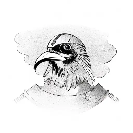 A mechanical raven perched on a soldier's helmet tattoo design idea