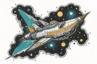 spaceship flying through a galaxy tattoo design idea