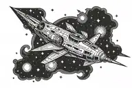 spaceship flying through a galaxy tattoo design idea