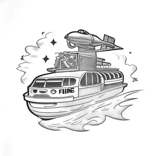 A funny caricature of a Philippine jeepney floating in space tattoo design idea