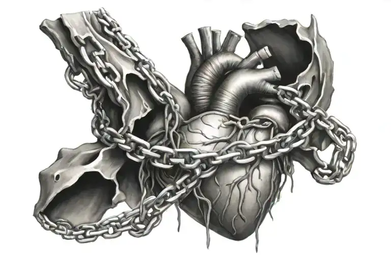 human heart who breaks free from his chains wrapped tattoo design idea
