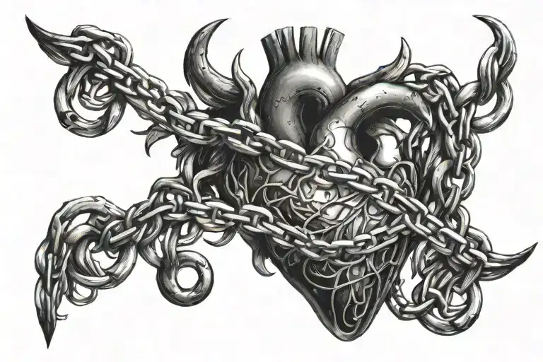 human heart who breaks free from his chains wrapped tattoo design idea