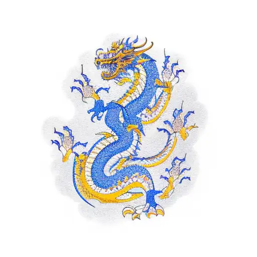 A bookshelf filled with ancient books, adorned with intricate dragon carvings and surrounded by vibrant nature tattoo design idea