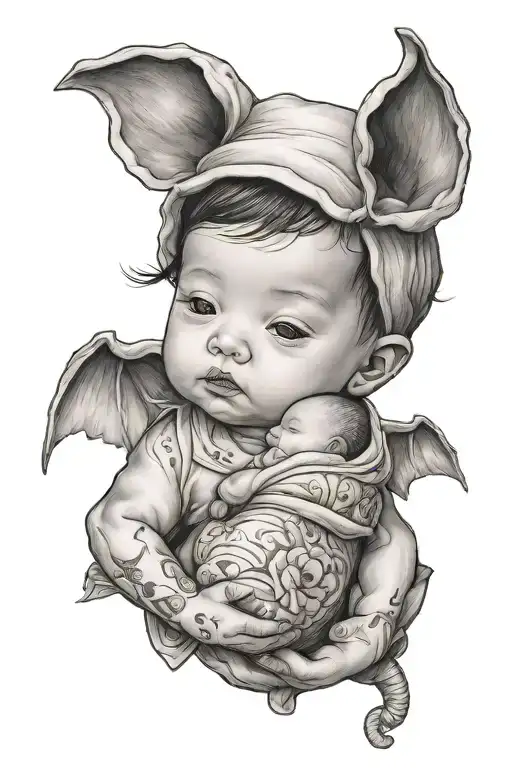 Newborn kid holding tattoo design idea