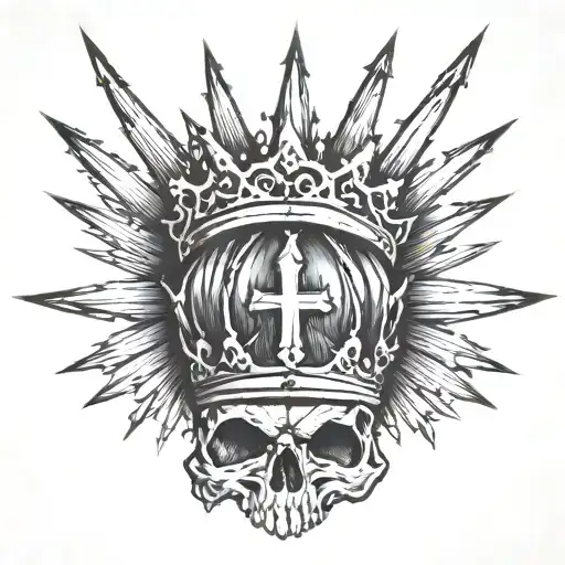 spiky crown with cross tattoo design idea