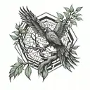 Pheonix emerging from a willow tree tattoo design idea