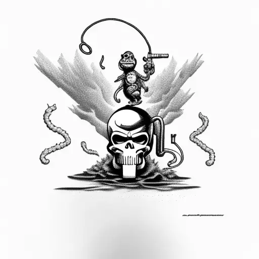 Smoking Monkey Riding a Bomb and Punisher Skull tattoo design idea