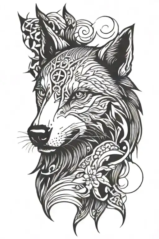 Turkish Mitology and Wolf head tattoo design idea