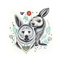 Scandinavian folk art animal totem with bear, rabbit and wren tattoo design idea