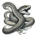 furious snake around arm tattoo design idea