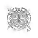 Combine the Nordic Vegvisir symbol with elements of mythology to create a captivating upper arm tattoo. tattoo design idea