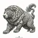 A bear and lion in a dynamic pose, symbolizing strength and creativity tattoo design idea