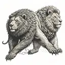 A bear and lion in a dynamic pose, symbolizing strength and creativity tattoo design idea