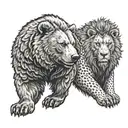 A bear and lion in a dynamic pose, symbolizing strength and creativity tattoo design idea