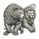 A bear and lion in a dynamic pose, symbolizing strength and creativity tattoo design idea