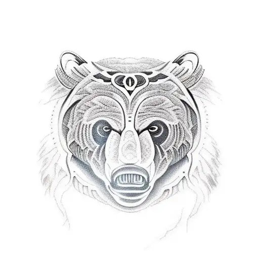 fierce bear face with bright eyes tattoo design idea
