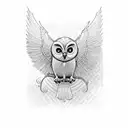 The quote 'should you need us' written on the top of a labyrinth maze with a white owl flying out of the maze  tattoo design idea