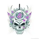 katana, panther, skull and flowers tattoo design idea