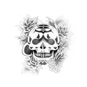 katana, panther, skull and flowers tattoo design idea