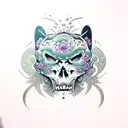 katana, panther, skull and flowers tattoo design idea