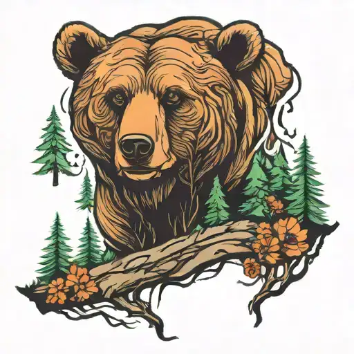 bear in the forest tattoo design idea