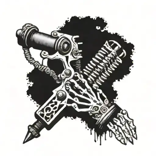 Skeleton hand and tattoo machine tattoo design idea