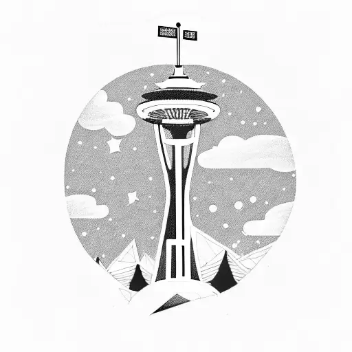 space needle with an airplane tattoo design idea
