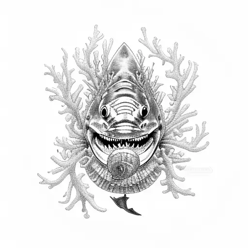 coral reef saltwater ocean sharks lion fish tattoo design idea