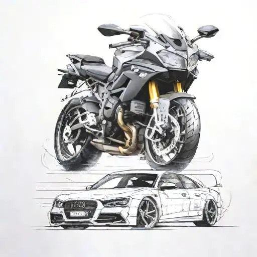 bmw with a Audi in the back tattoo design idea