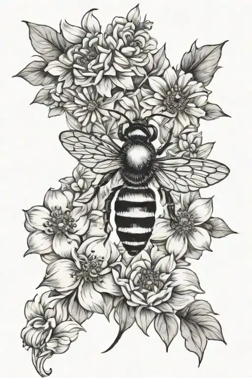 honeybee, moth, floral design tattoo design idea