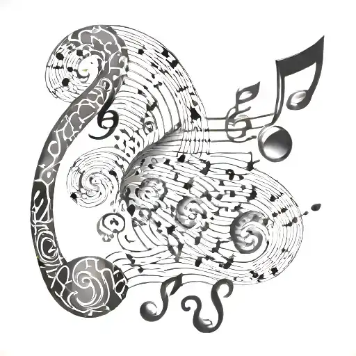 A music staff winding around a mathematical equation, with animal footprints as notes tattoo design idea