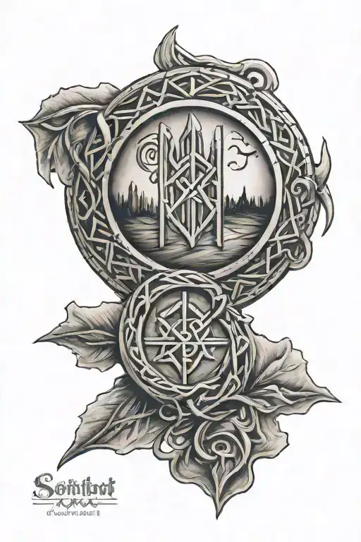 Road less travelled, Scottish, runes tattoo design idea