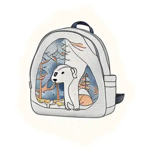 A group of ferrets hiking through a forest with tiny backpacks tattoo design idea