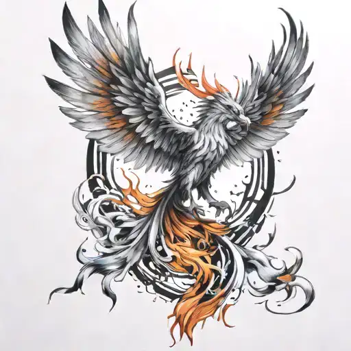 An anime-inspired phoenix rising from the ashes, representing the client's passion for anime and mythology tattoo design idea