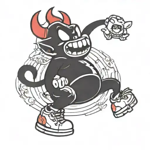 Cupheads devil throwing dies tattoo design idea