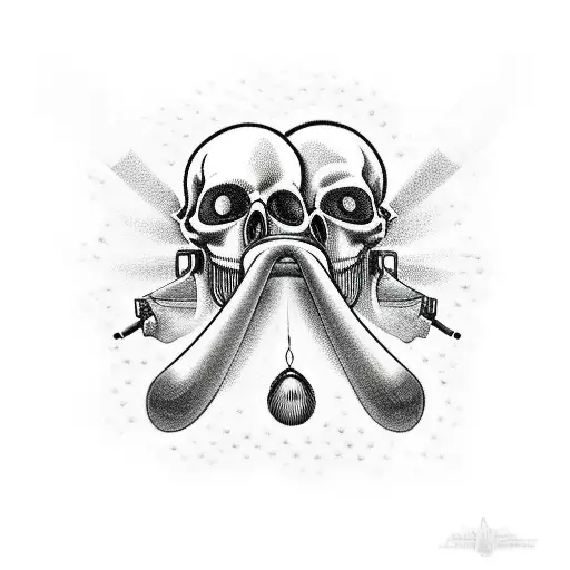 hear no evil speak no evil see no evil skulls with guns shooting in air tattoo design idea