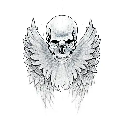 a figure from chest up cut in 2 vertically. left side an angel, on the right size a skull  tattoo design idea
