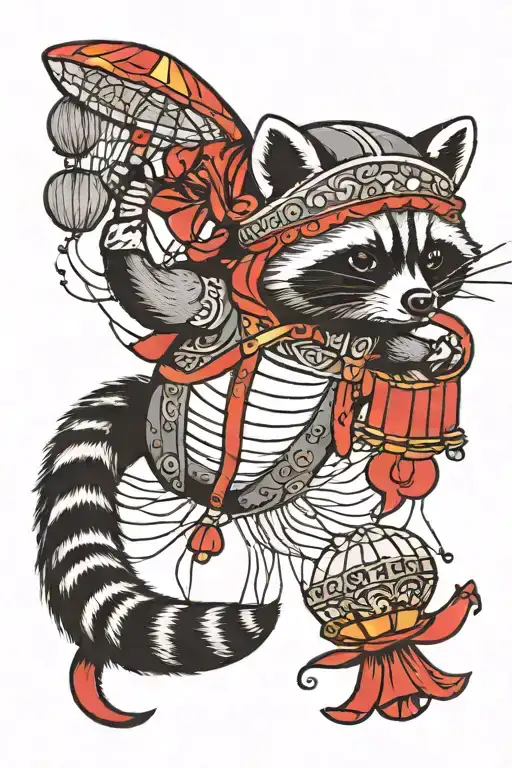 racoon tattoo with a jellyfish parachute tattoo design idea