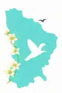 mt hood in the background with common loon and apple blossoms tattoo design idea
