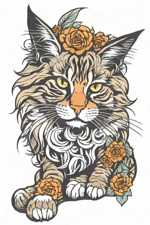 Maine coon cat sitting tattoo design idea