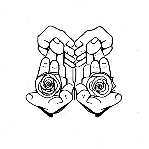 A minimalist design of two hands holding each other, with a marketing symbol subtly incorporated into the fingers, representing the couple's professions and love. tattoo design idea