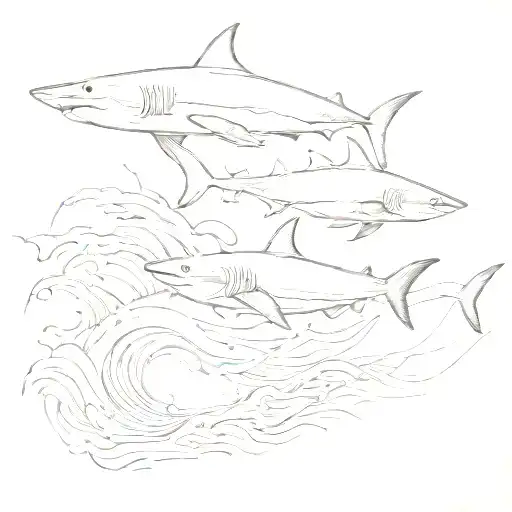 ocean waves sharks side by side tattoo design idea