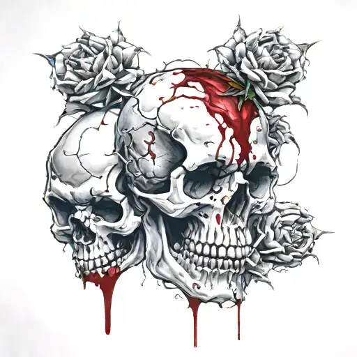 Skulls with blood thorns tattoo design idea