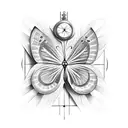 butterflies  out from inside a clock which shows the time exactly 1:24 tattoo design idea