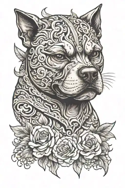 A mythical creature combining features of a Staffordshire Bull Terrier and a warrior tattoo design idea