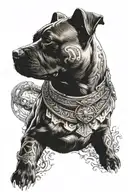 A mythical creature combining features of a Staffordshire Bull Terrier and a warrior tattoo design idea